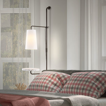 Andre 11.5" Contemporary Industrial Iron Plug-In with Adjustable White Marble Table LED Sconce - JONATHAN Y